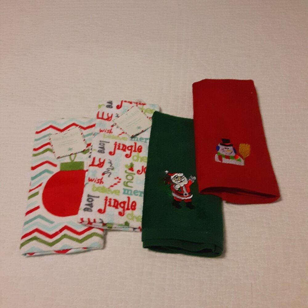 Christmas Fingertip Towel Set x 4 Festive Colorful